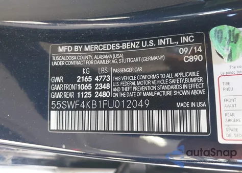 2015 Mercedes-Benz C 300 Luxury 4Matic из США, поврежденный, VIN 55SWF4KB1FU012049